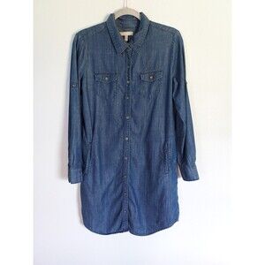 Banana Republic Denim Shirt Dress Womens 6 Blue Front Pockets Button Up